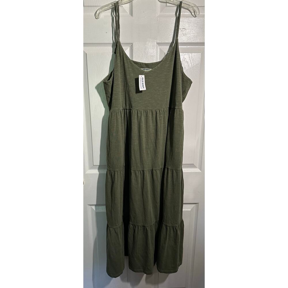 Old Navy Green Tiered Knit Alpine Tundra Strappy Maxi Dress Pockets XL NWT
